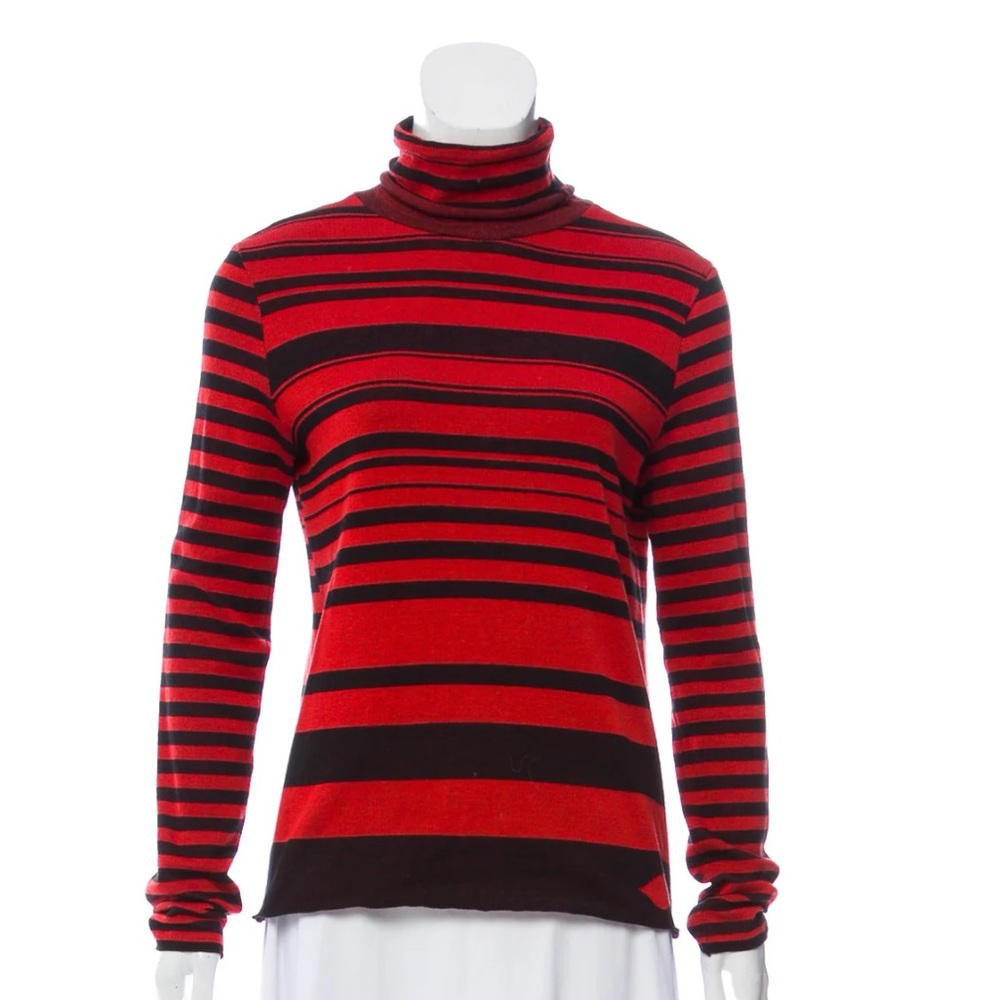 Sonia Rykiel Bold Red and Black Striped Turtleneck Sweater